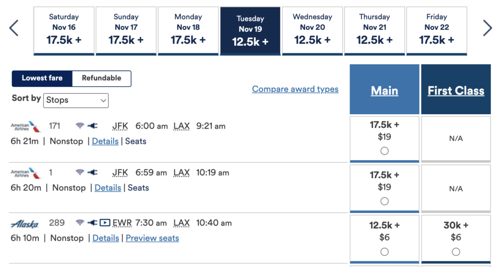 a screenshot of a flight schedule